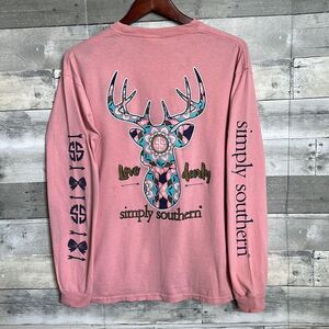 SIMPLY SOUTHERN LOVE DEARLY PINK GRAPHIC DEER LONG SLEEVE WOMENS LARGE